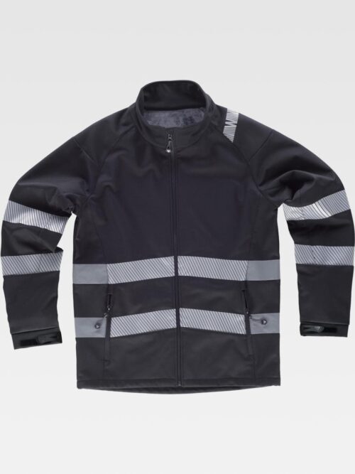 Chaqueta workshell negra con cintas reflectantes WORKTEAM