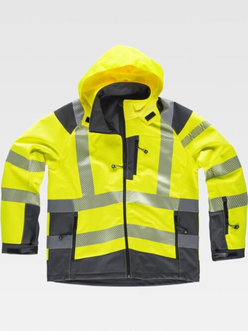 Chaqueta naranja con capucha workshell cintas reflectantes WORKTEAM