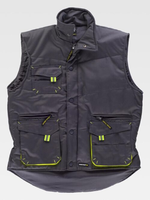  chaleco acolchado cuello alto detalles fluorescente-reflectantes contraste WORKTEAM