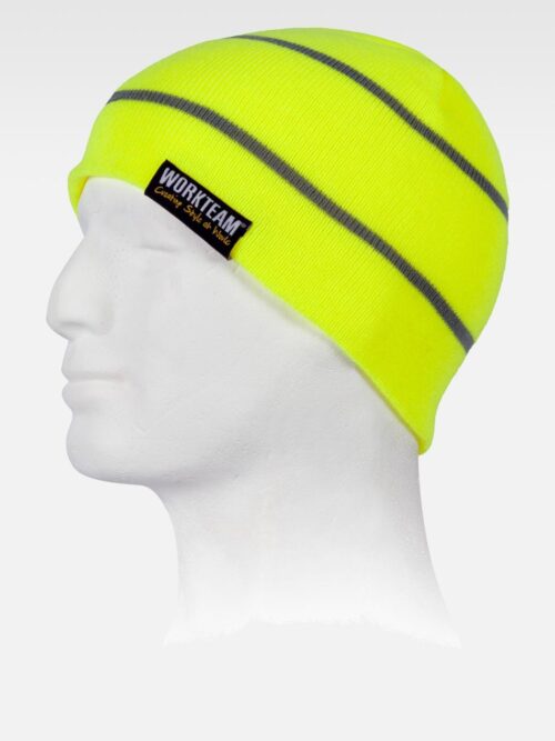 Gorro liso de punto alta visibilidad 2 rayas reflectantes WORKTEAM