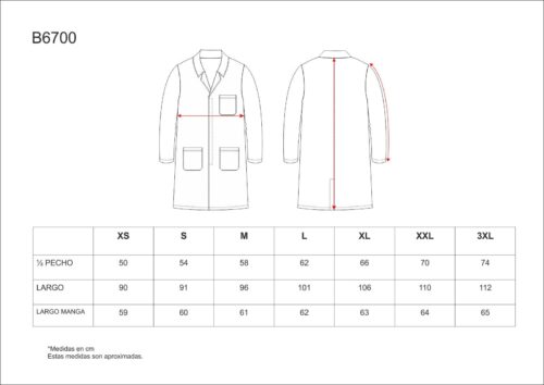 Tabla de medidas de la bata de laboratorio