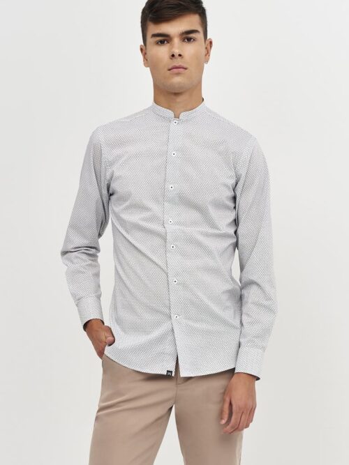 Camisa Estampada Cuello Mao Slim Fit