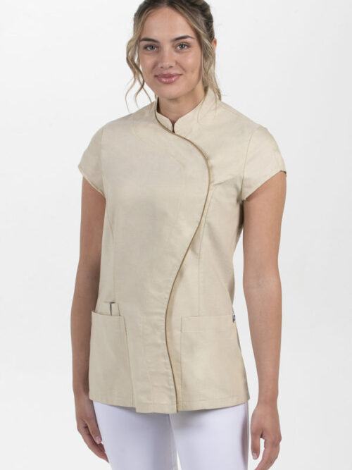 Chaqueta beig m/c cuello mao onda