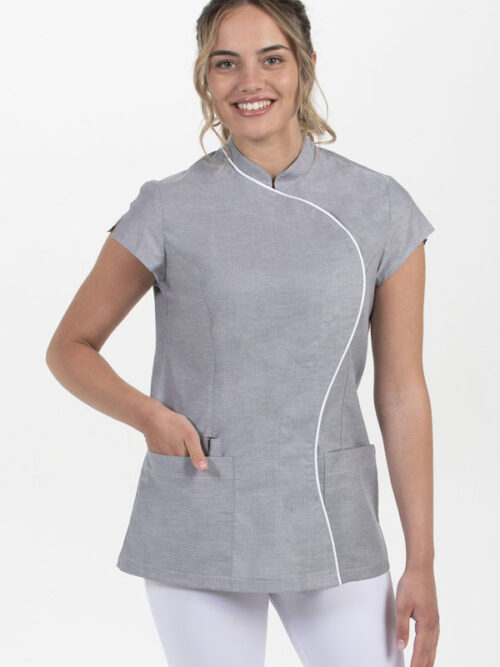 Chaqueta gris m/c cuello mao onda