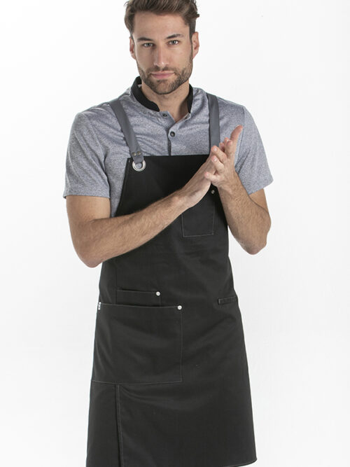 Delantal peto unisex bolsillos negro