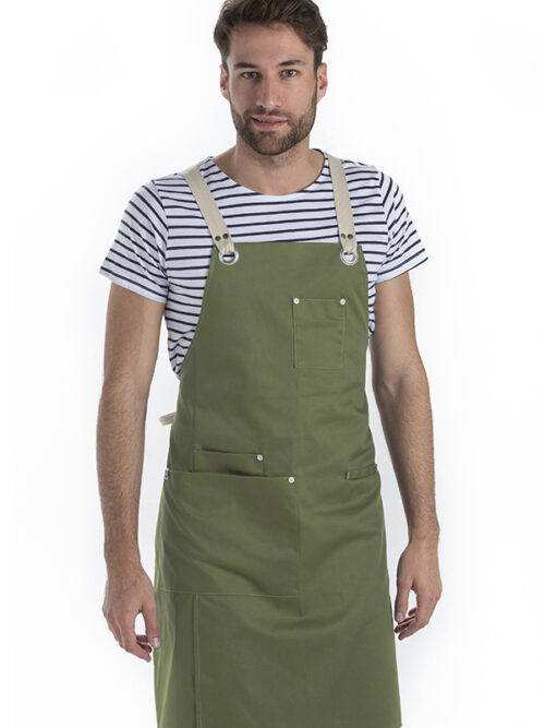Delantal peto unisex bolsillos verde militar
