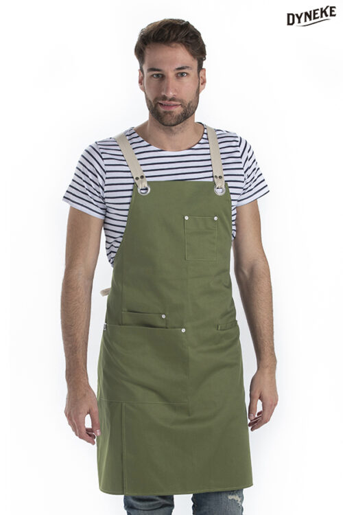 Delantal peto unisex bolsillos verde militar