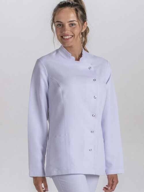 Chaqueta cruzada chica microfibra blanca m/l
