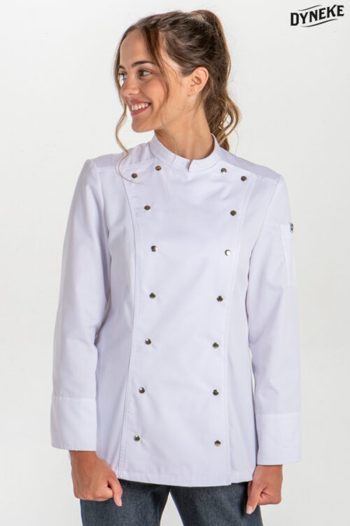 Chaqueta cocinera corchetes rejilla blanca