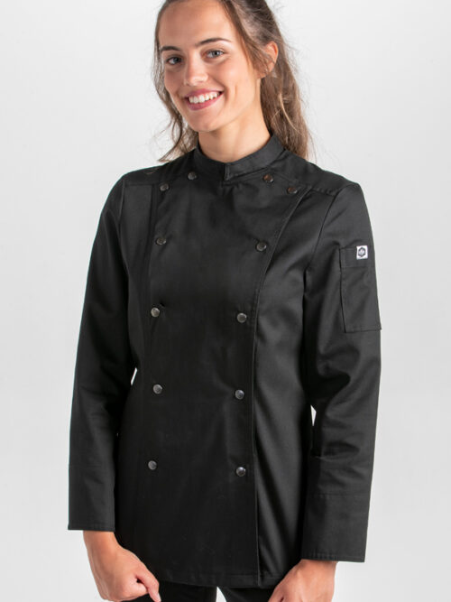 Chaqueta cocinera corchetes rejilla negra