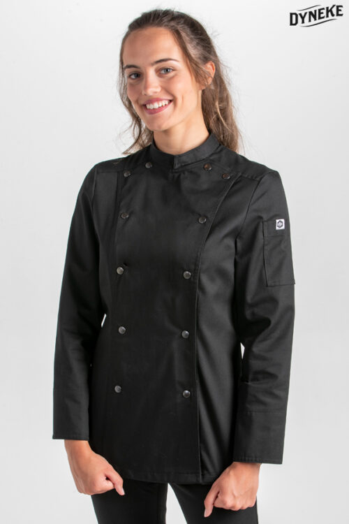 Chaqueta cocinera corchetes rejilla negra
