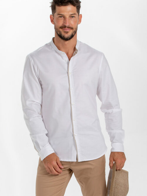 Camisa caballero blanca cuello mao