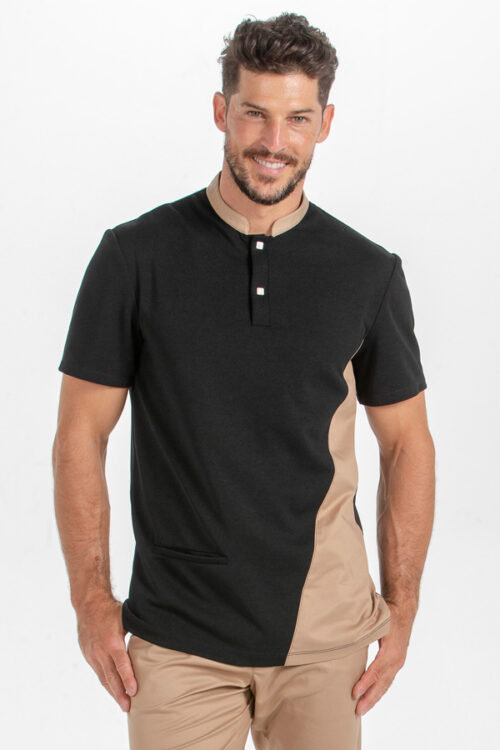 Polo mao negro cbro. costado arena