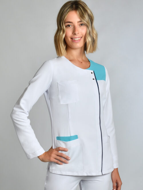 Chaqueta Srta.microfibra contrastes en turquesa y azul