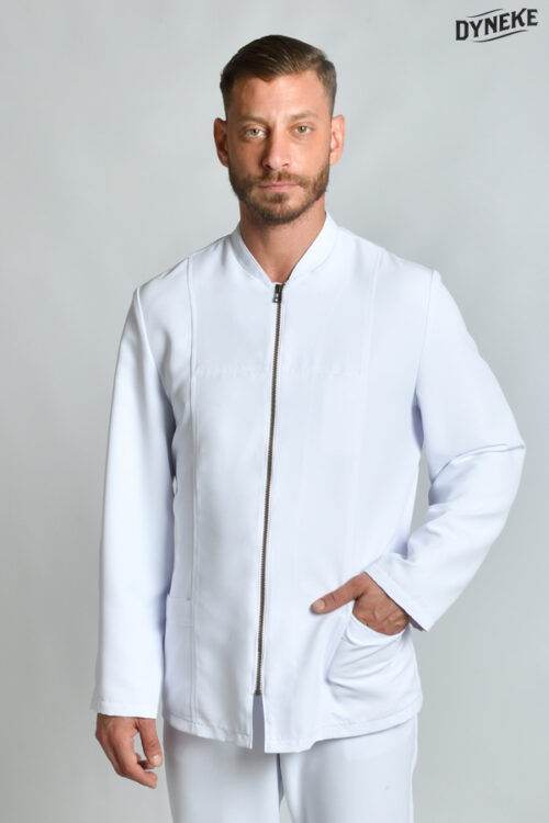 Chaqueta de hombre blanca con cremallera dorada