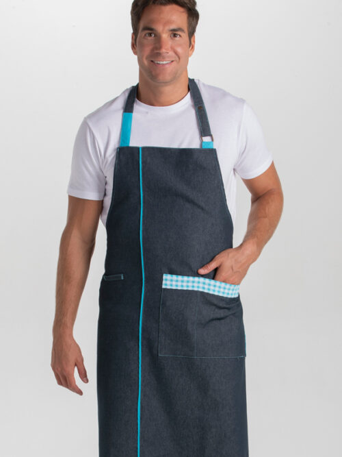 Delantal denim peto cuadro azul