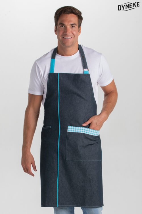 Delantal denim peto cuadro azul