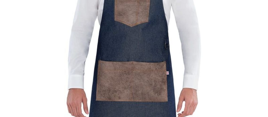 Delantal denim y marrón  3 bolsillos ajustable al cuello  GIBLOR'S