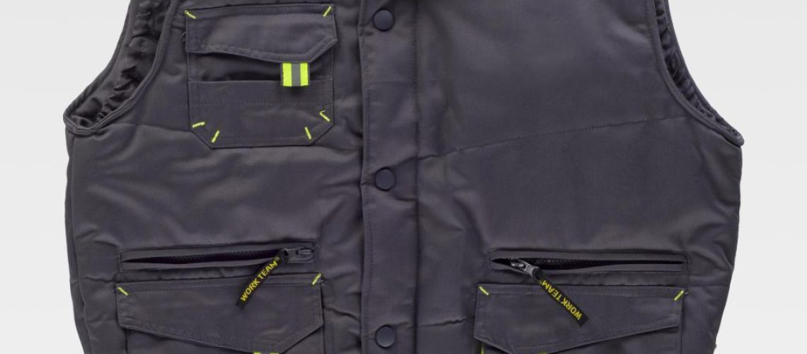chaleco acolchado cuello alto detalles fluorescente-reflectantes contraste WORKTEAM 1 chaleco acolchado cuello alto detalles fluorescente-reflectantes contraste WORKTEAM